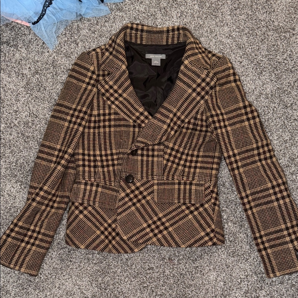 Ann Taylor Checkered Tan Blazer